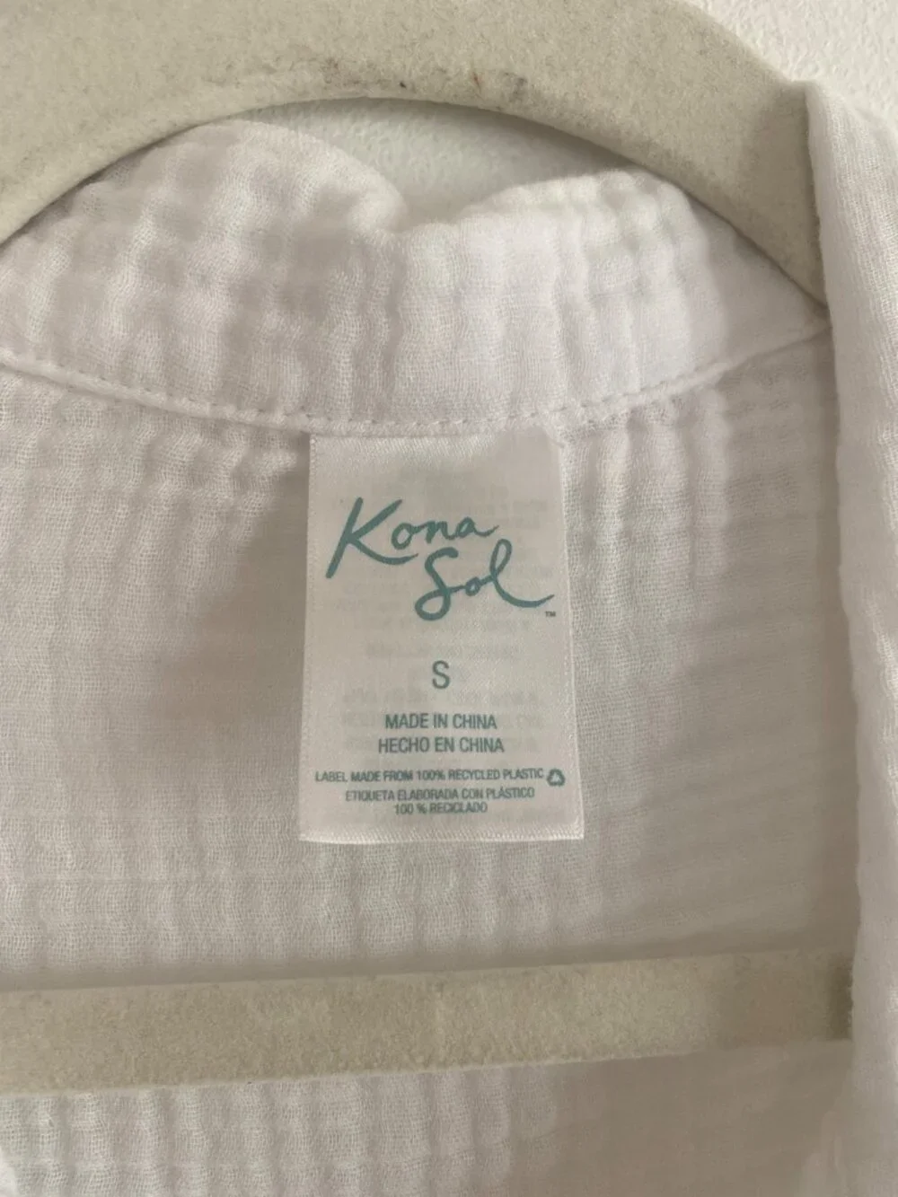 Kona Sol White Gauze Button-Up Shirt Size S Lightweight Cotton Long Sleeve - Picture 3 of 6
